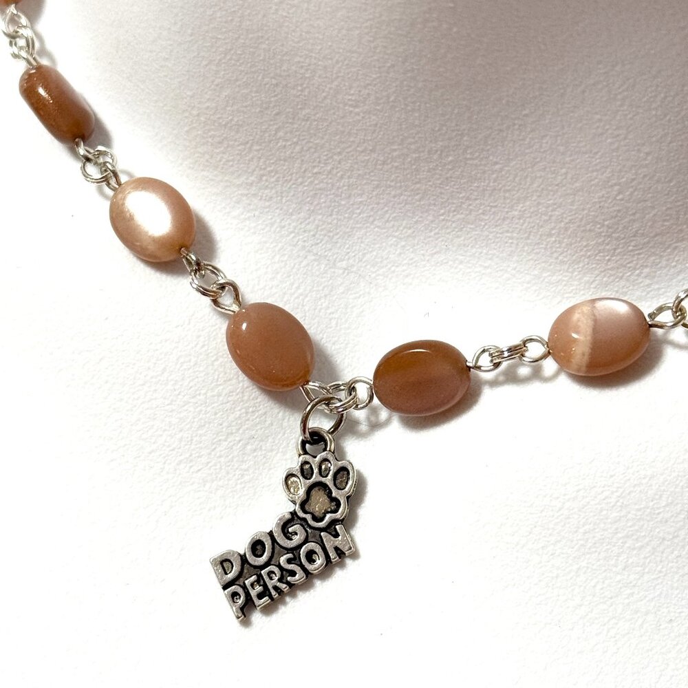 Peach Moonstone Adjustable Choker, Dog Person Paw Print Pendant+Genuine Gemstone